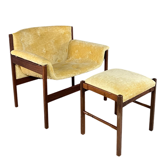 1960s Tito Agnoli : rosewood & velvet lounge + ottoman