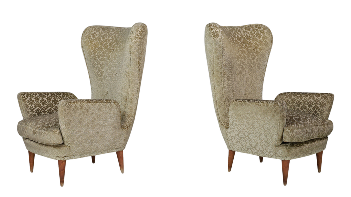 Pair of 1950s Sala & Madini tall-back velvet armchairs