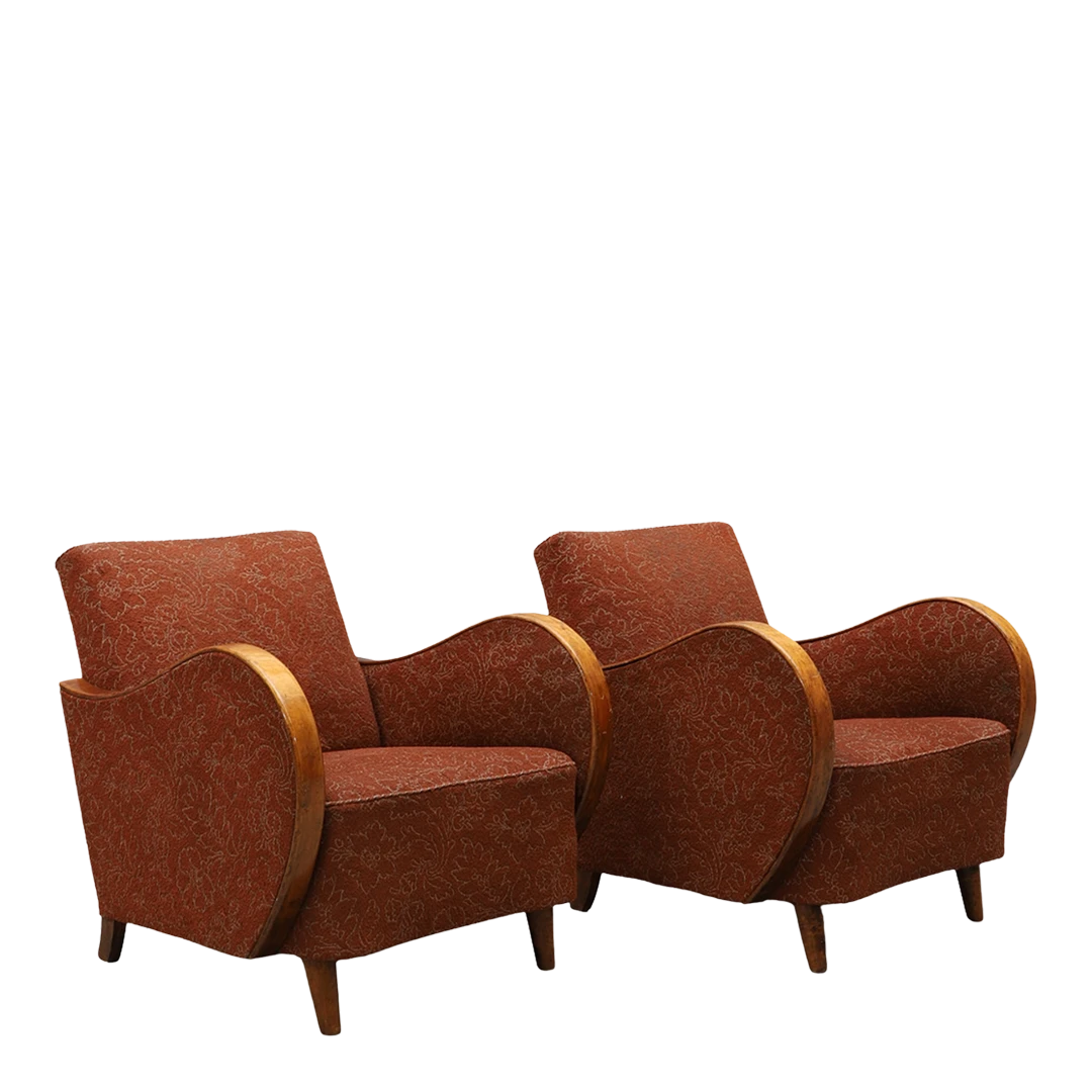 Pair 1930s Czech : Art Deco Upholstered Armchairs