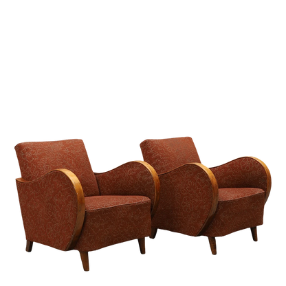 Pair 1930s Czech : Art Deco Upholstered Armchairs