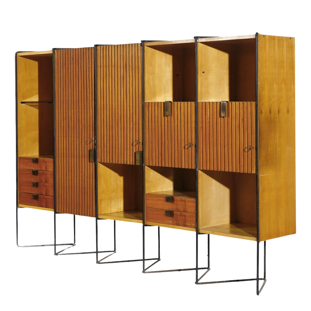 c1953 Taichiro Nakai : cherrywood & brass 8.5' cabinet, Italy