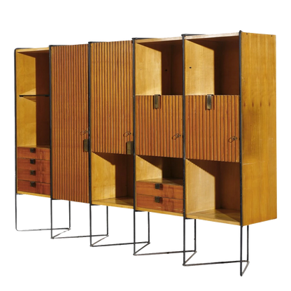 c1953 Taichiro Nakai : cherrywood & brass 8.5' cabinet, Italy