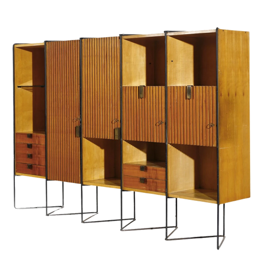 c1953 Taichiro Nakai : cherrywood & brass 8.5' cabinet, Italy