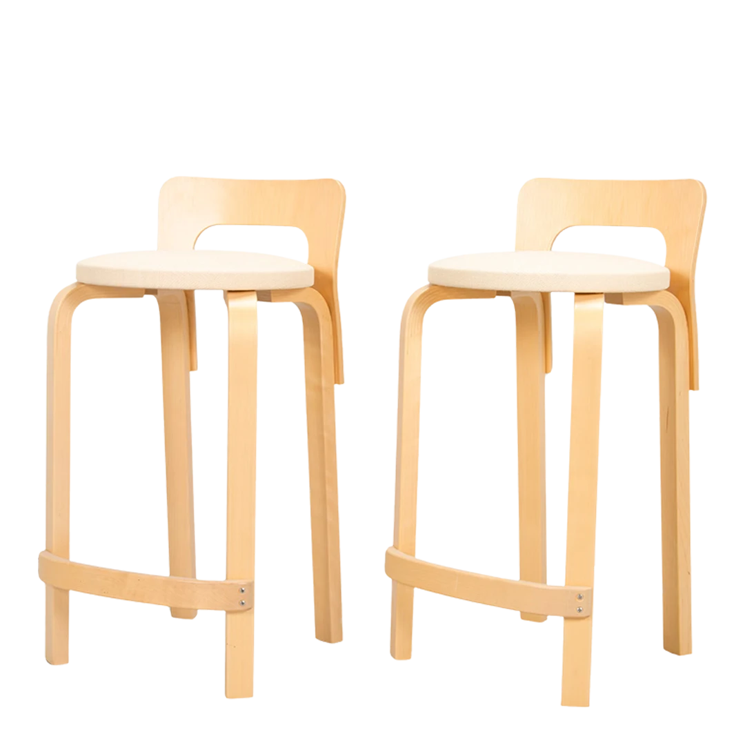 1930s design Alvar Aalto : model K65 padded birchwood counter stools