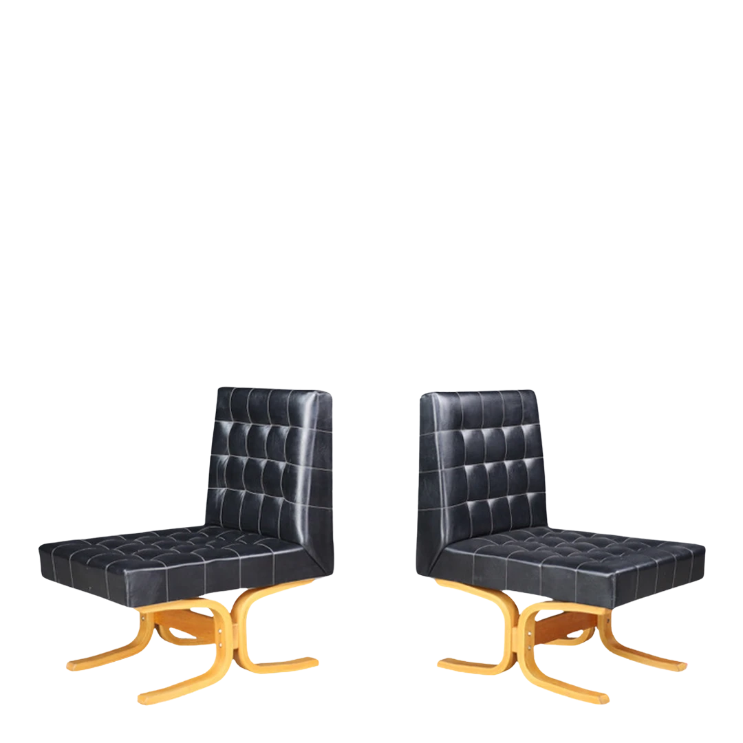 Pair 1960s Ludvik Volak : "Bratislava" leatherette slipper chairs, Czech