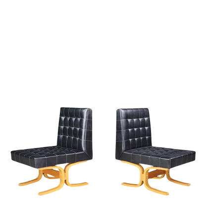 Pair 1960s Ludvik Volak : "Bratislava" leatherette slipper chairs, Czech