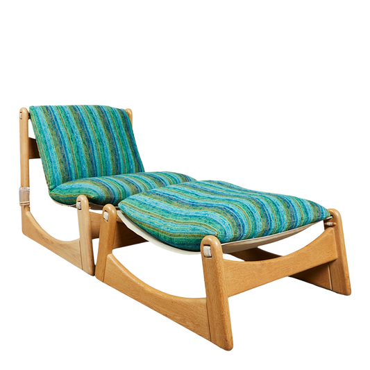 1960s Carl Straub : oak & striped lounge chair + ottoman