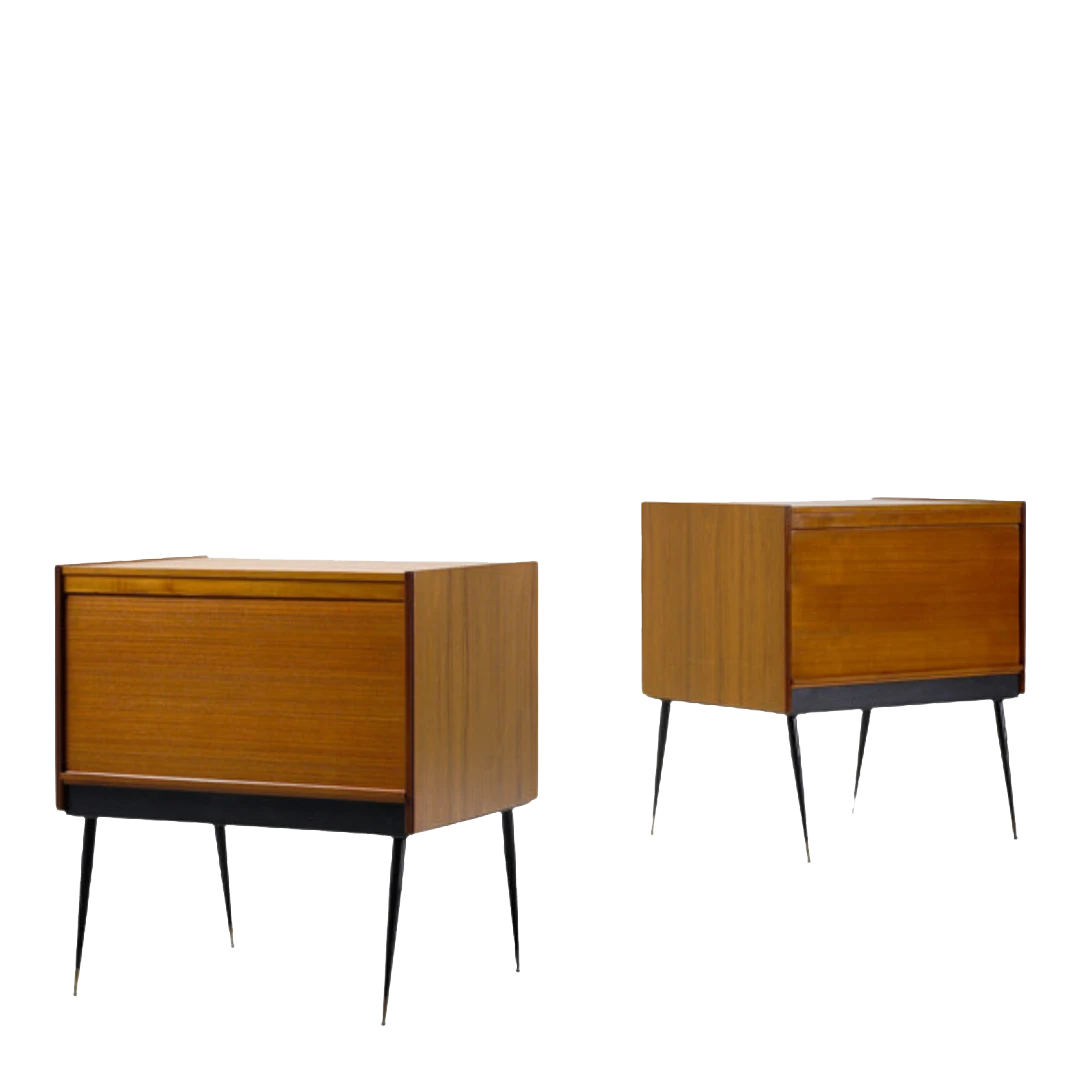 1950s Italian : teakwood tambour cabinets on metal legs