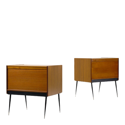 1950s Italian : teakwood tambour cabinets on metal legs