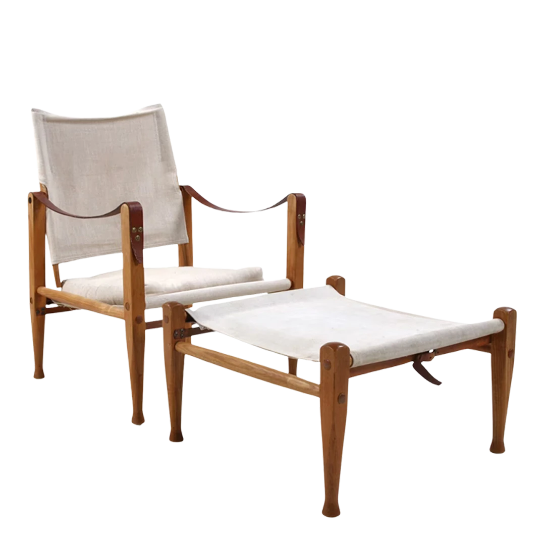 Kaare Klint 1930s design : safari chair + ottoman, Rud. Rasmussen