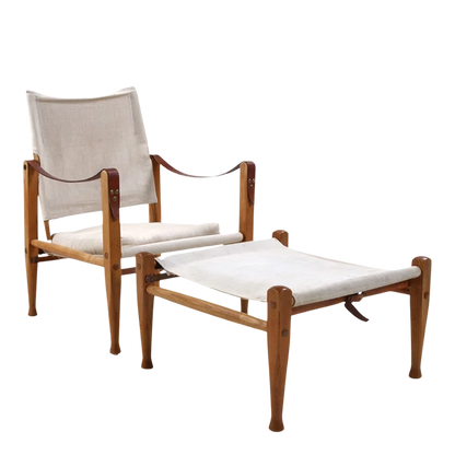 Kaare Klint 1930s design : safari chair + ottoman, Rud. Rasmussen