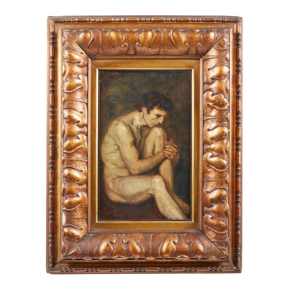 Early 1900s Italian : sitting male nude, ornate frame