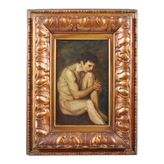 Early 1900s Italian : sitting male nude, ornate frame