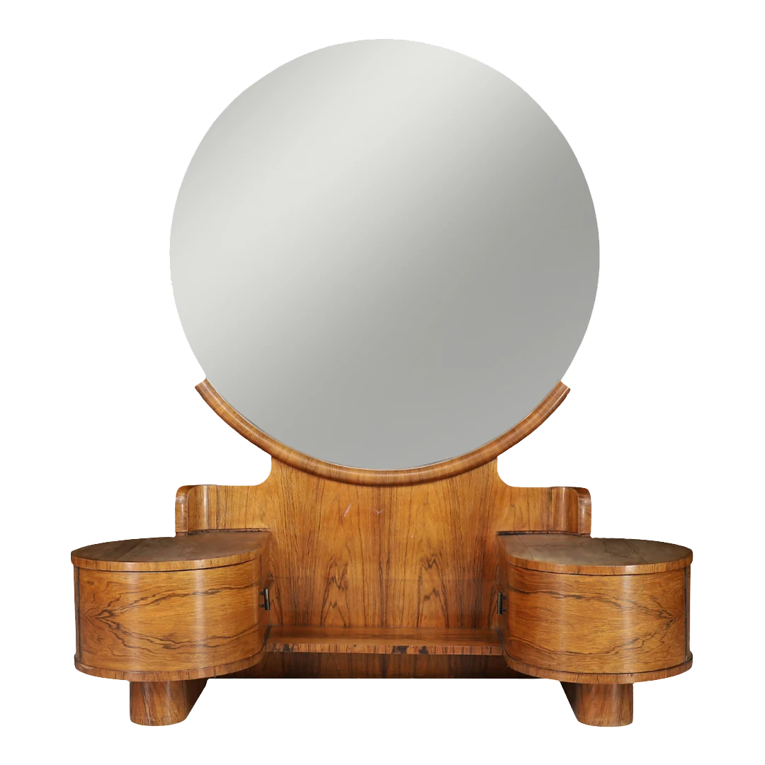 1930s Jindřich Halabala : Art Deco walnut dressing table & mirror