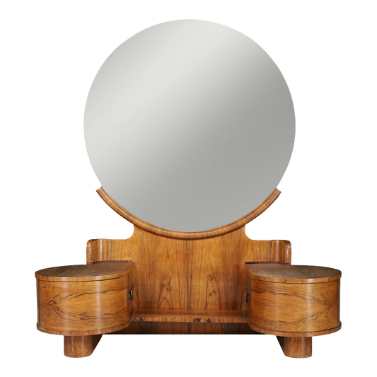 1930s Jindřich Halabala : Art Deco walnut dressing table & mirror