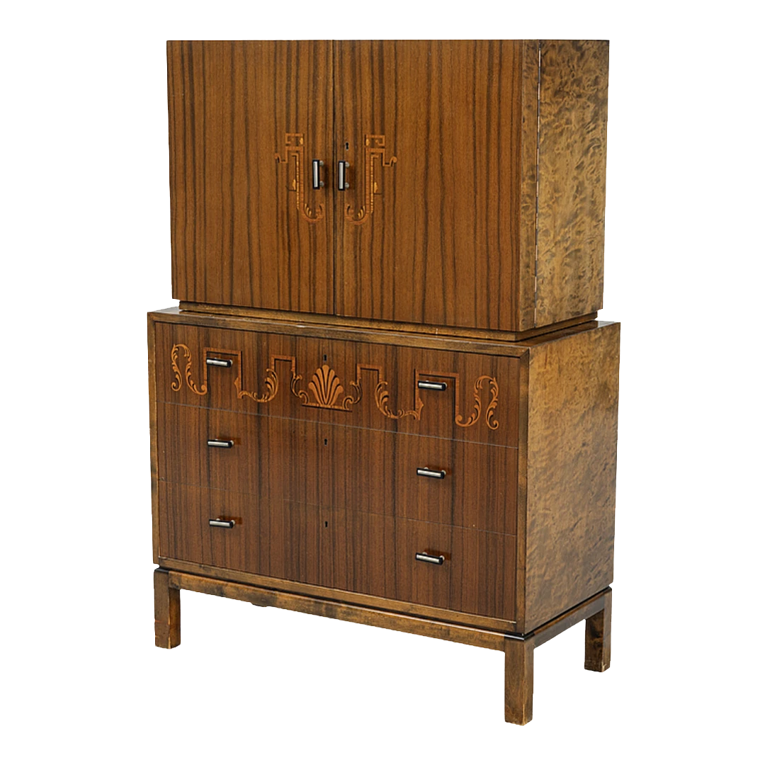 1930s Swedish Grace : rootwood inlay bar cabinet