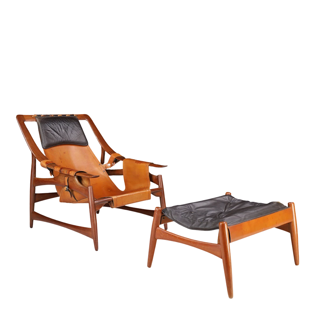 1960s Brazilian : Liceu de Artes e Ofícios leather chair and ottoman