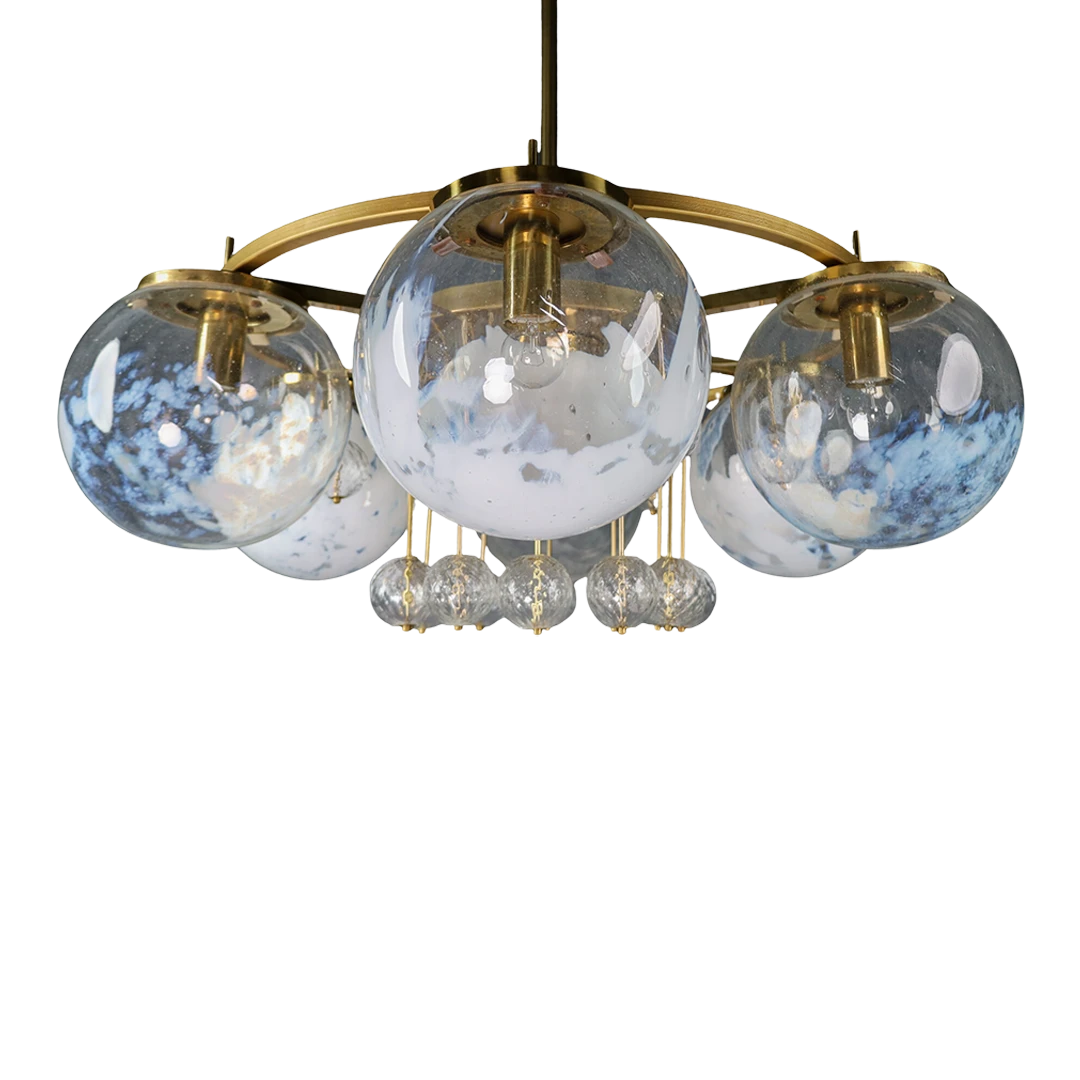 1970s Austrian : six-globe 40" decorated glass chandelier