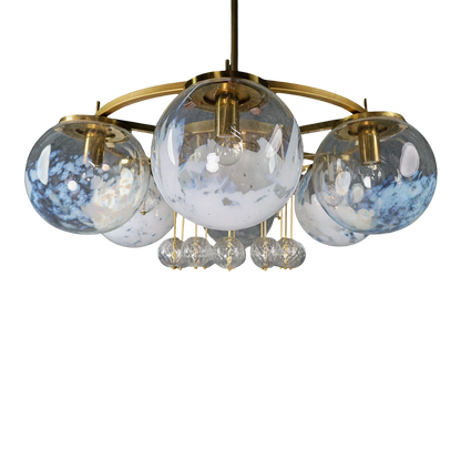 1970s Austrian : six-globe 40" decorated glass chandelier