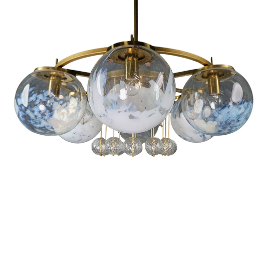 1970s Austrian : six-globe 40" decorated glass chandelier