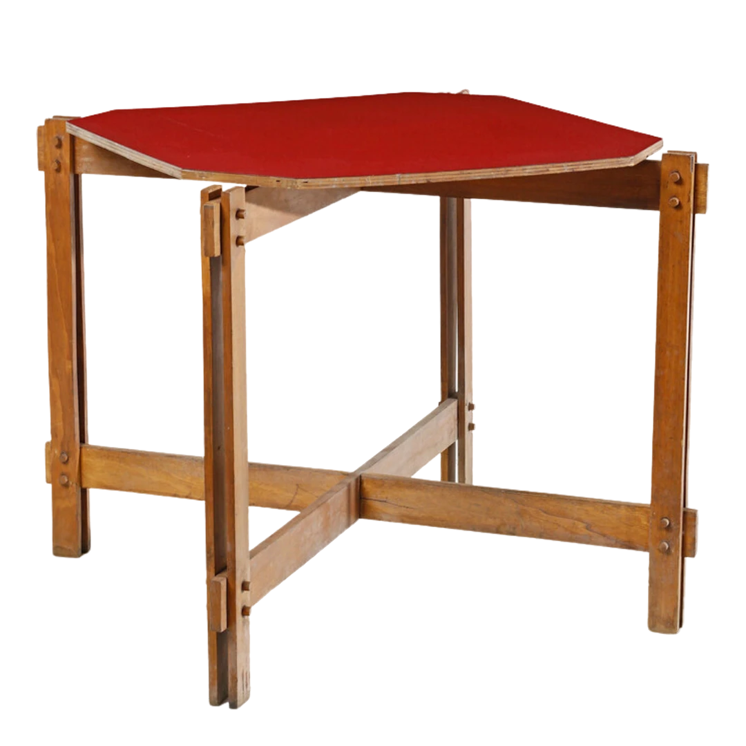 1950s Ico Parisi : wood & red formica 32" game table, Italy