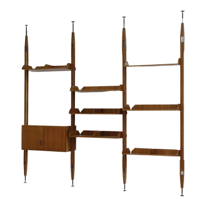 1950s Italian : teakwood 3-bay wall shelving unit