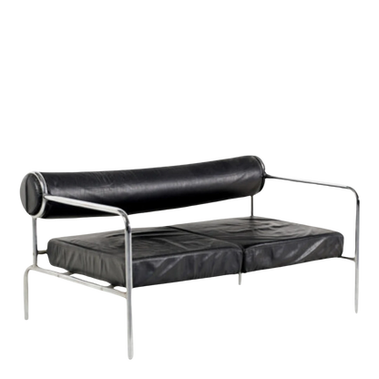 1980s Shiro Kuramata : 2-seat black leather & chrome sofa, Italy