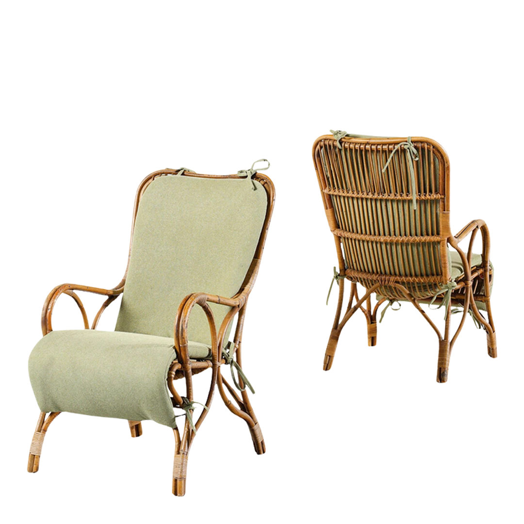 Pair 1960s Italian : tallback bamboo garden armchairs