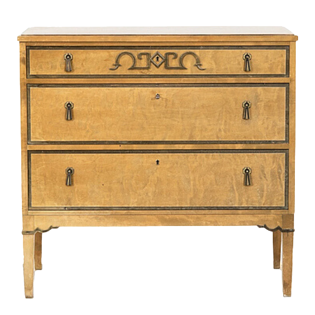 1930s Swedish Grace : Art Deco birchwood 3-drawer chest