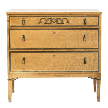 1930s Swedish Grace : Art Deco birchwood 3-drawer chest