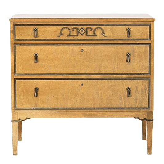 1930s Swedish Grace : Art Deco birchwood 3-drawer chest