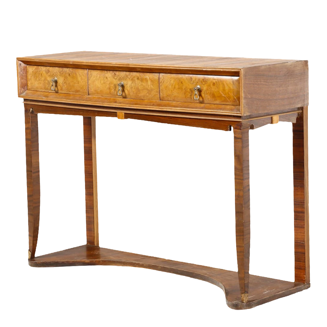 Late 1930s Italian : walnut, rootwood & brass 48" console