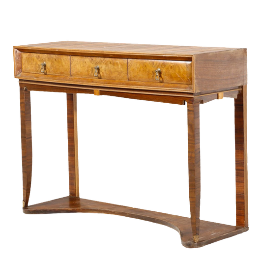 Late 1930s Italian : walnut, rootwood & brass 48" console