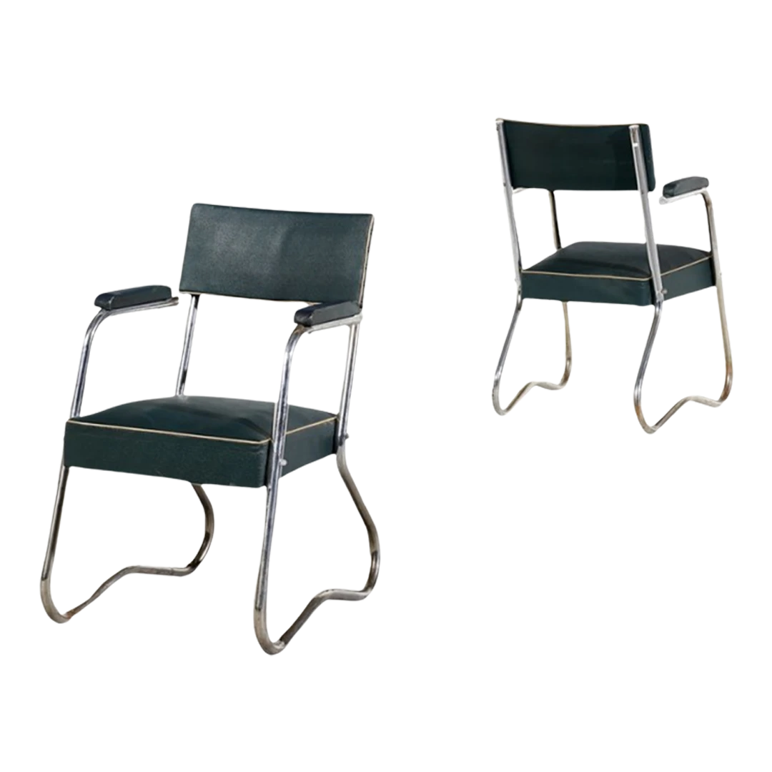 1930s Italian rationalist : tubular metal & skai leather armchair