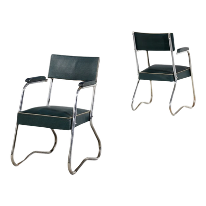 1930s Italian rationalist : tubular metal & skai leather armchair