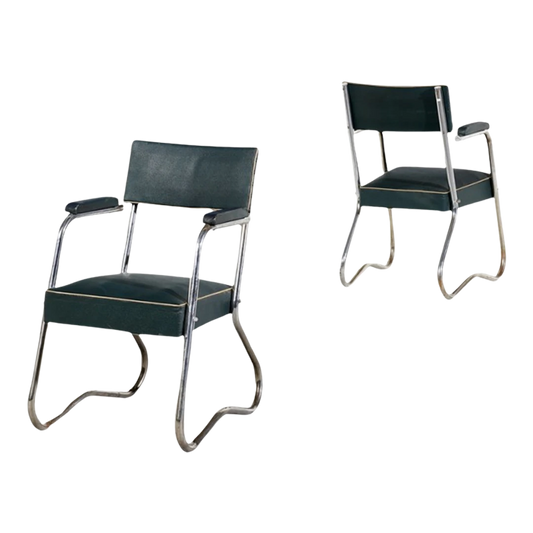 1930s Italian rationalist : tubular metal & skai leather armchair