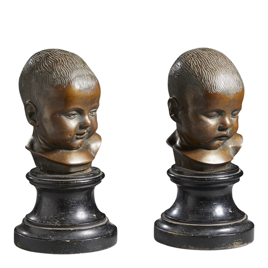 Italian c1900 : pair of bronze baby heads