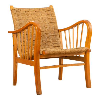 1950s Erich Dieckmann style : corded rope and beechwood armchair