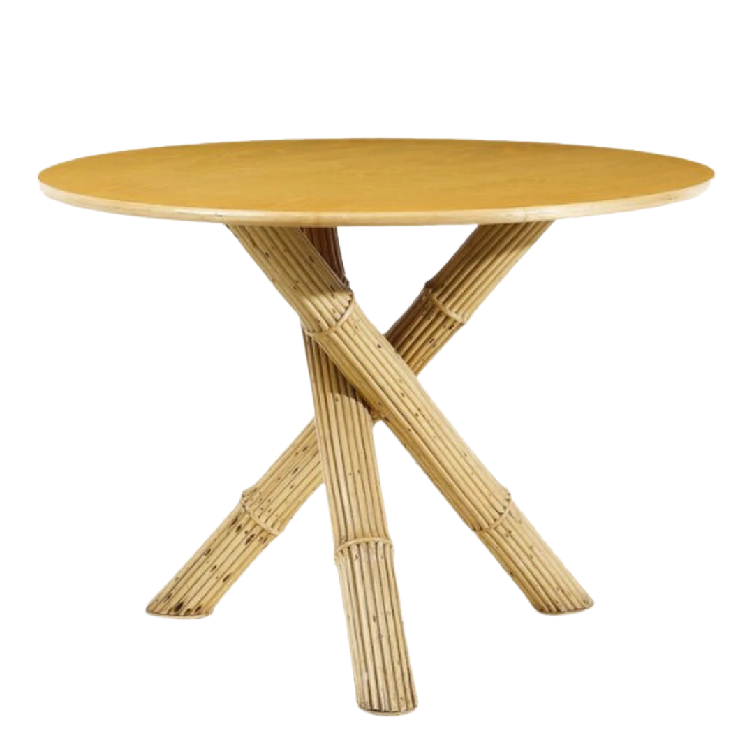 1970s Alberto Smania : 43" tri-leg bamboo center table, Italy