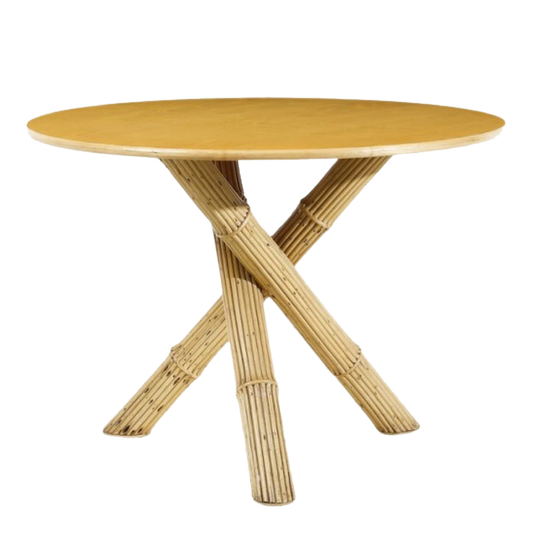 1970s Alberto Smania : 43" tri-leg bamboo center table, Italy