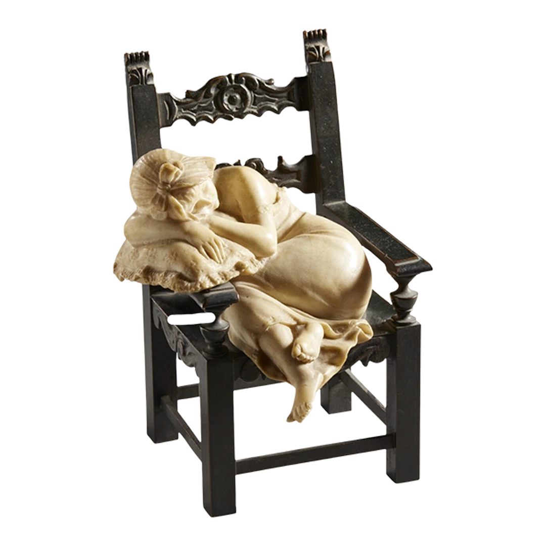 c1900 Italian : marble & metal sculpture, sleeping girl