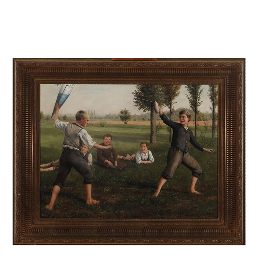 J. Martin, Britain : c1889 dated boys with a kite, o/c