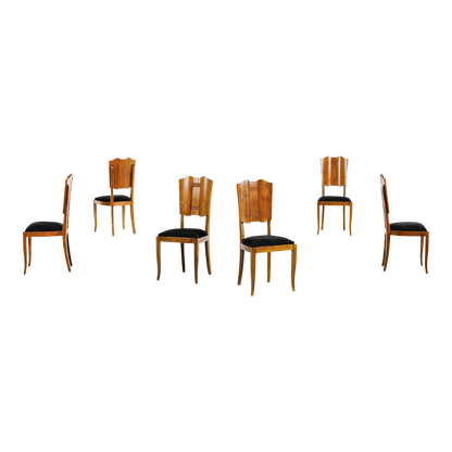 1940s Italian : carved oakwood & velvet dining chairs