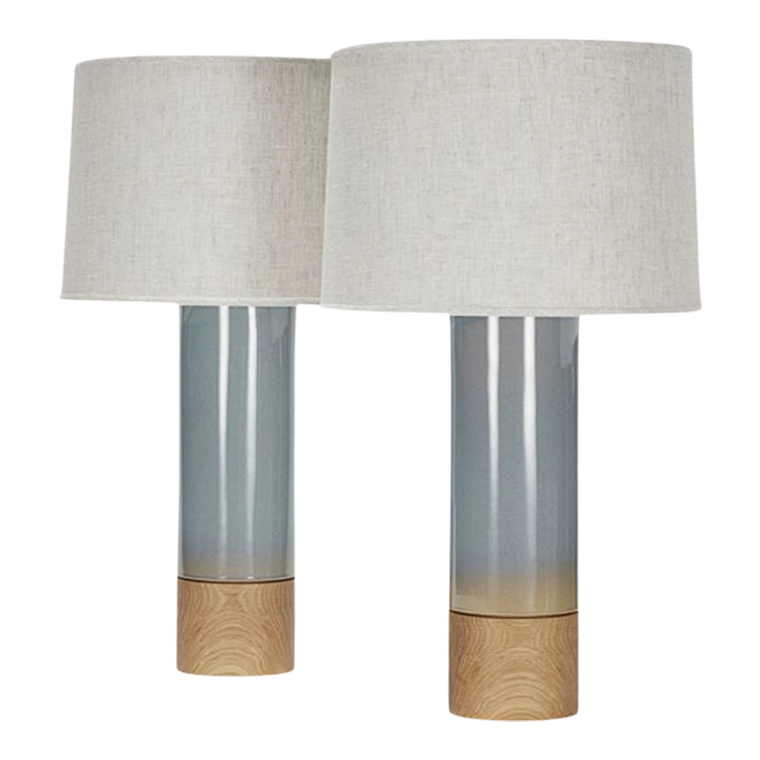 Pair Stone & Sawyer : Tall Baxter Lamp in Pigeon glaze