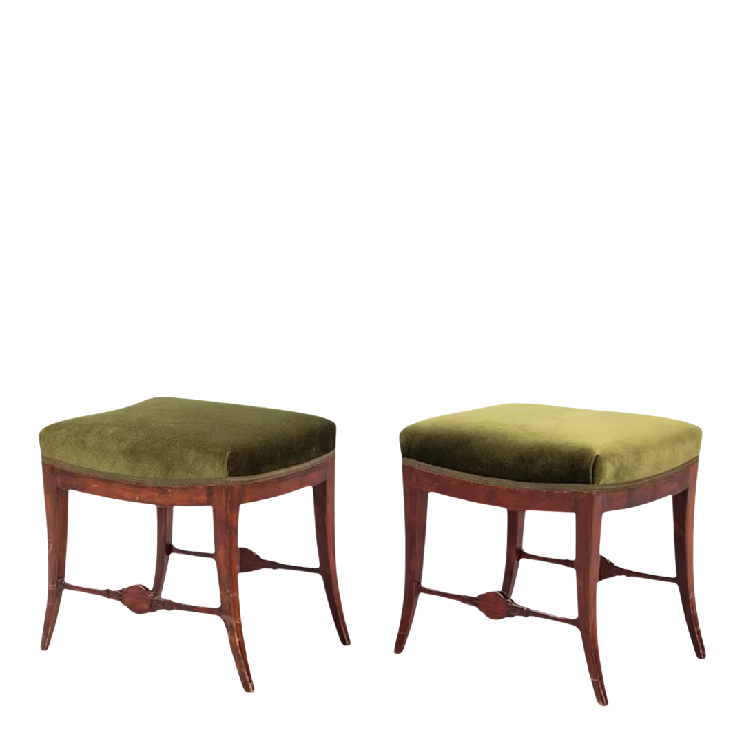 Pair Gustavian style : Swedish Empire stools, velvet