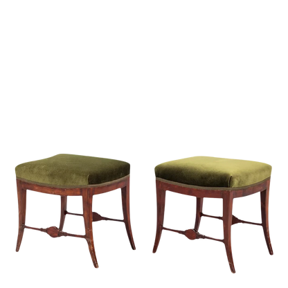 Pair 1970s Gustavian style : Swedish Empire stools, velvet