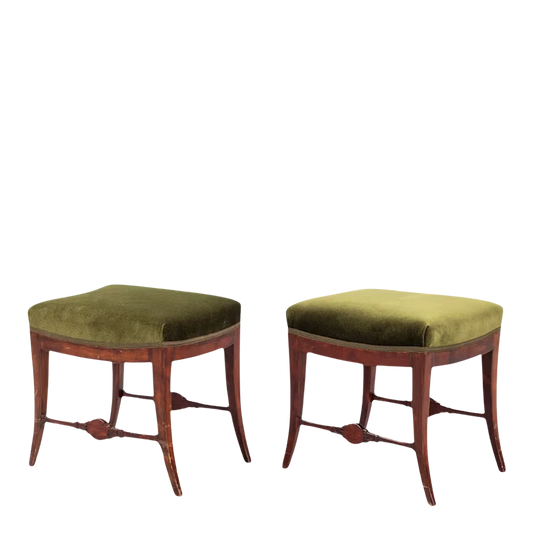 Pair Gustavian style : Swedish Empire stools, velvet