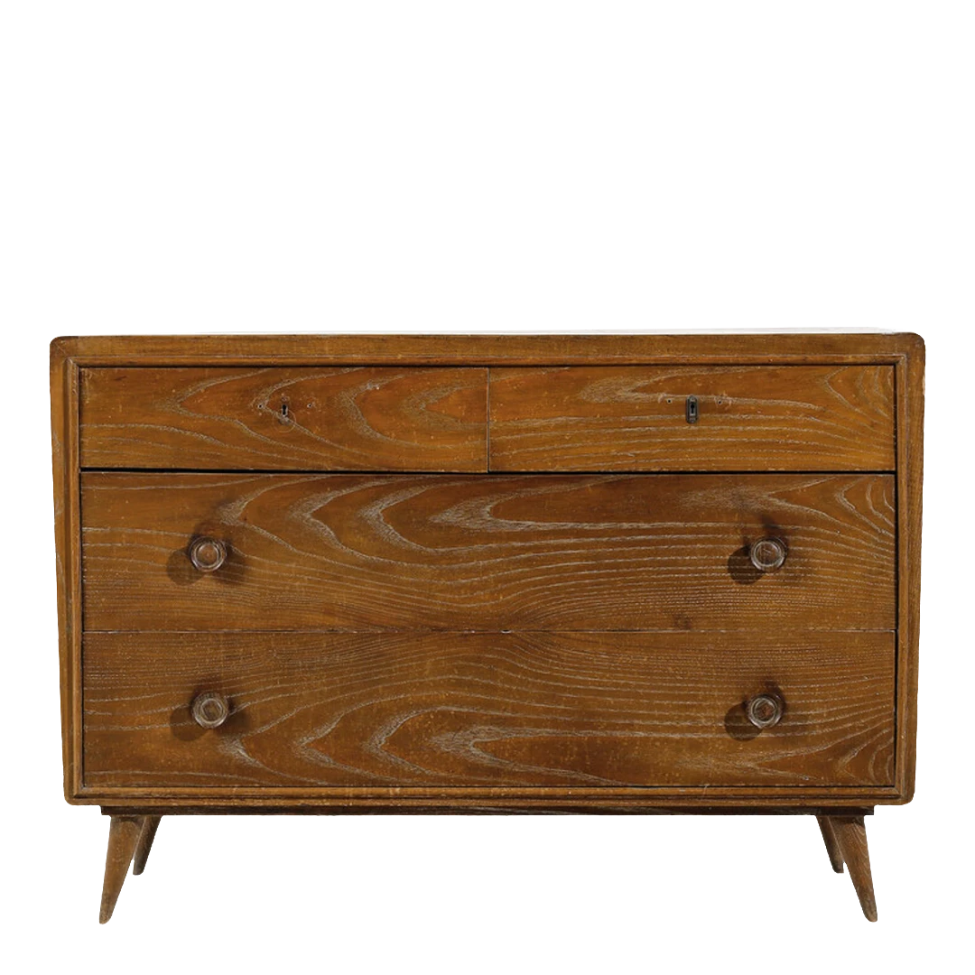 1940s Ruggero Rossi : 52" elmwood chest of drawers, Italy