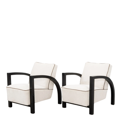 Pair 1930s : Art Deco black lacquered lounge chairs