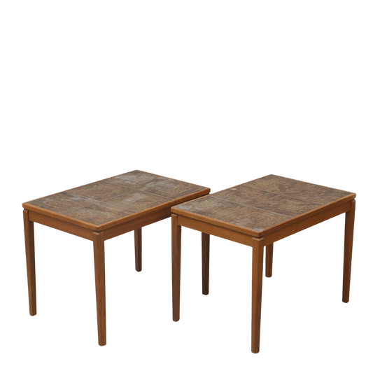 1970s DS Möbler : pair teakwood & tile-top end tables, Sweden